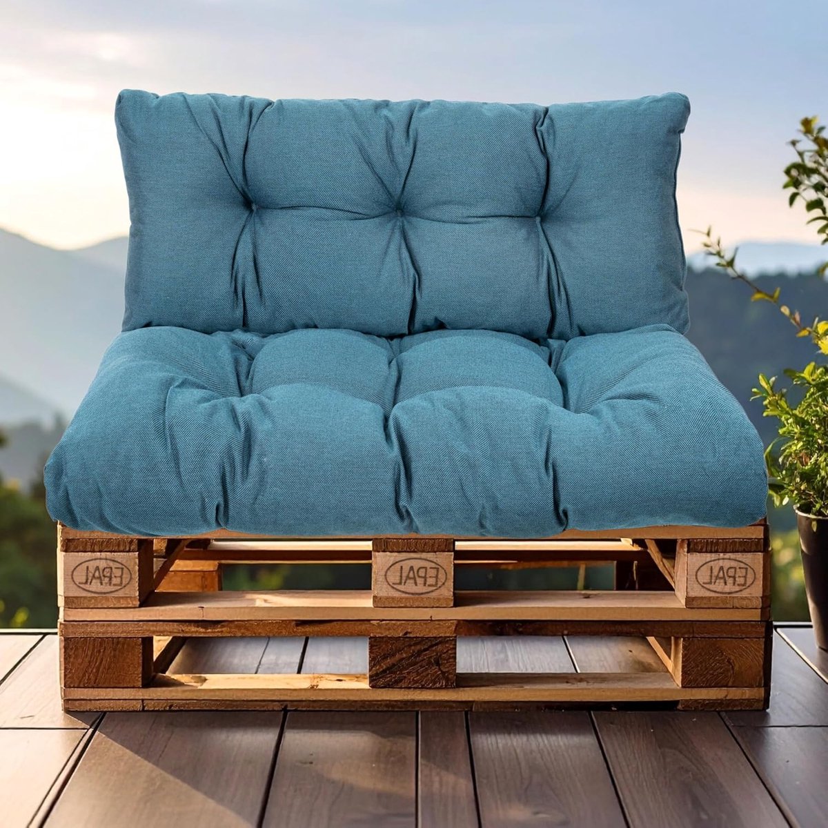 gutekissen Kussens, zitkussen voor tuinbank, veer + vulling, UV-bestendig tuinbankkussen voor europallets (2 kussens set - 1 x rugkussen 120 x 40 cm + 1 x zitkussen 120 x 80 cm - marineblauw)