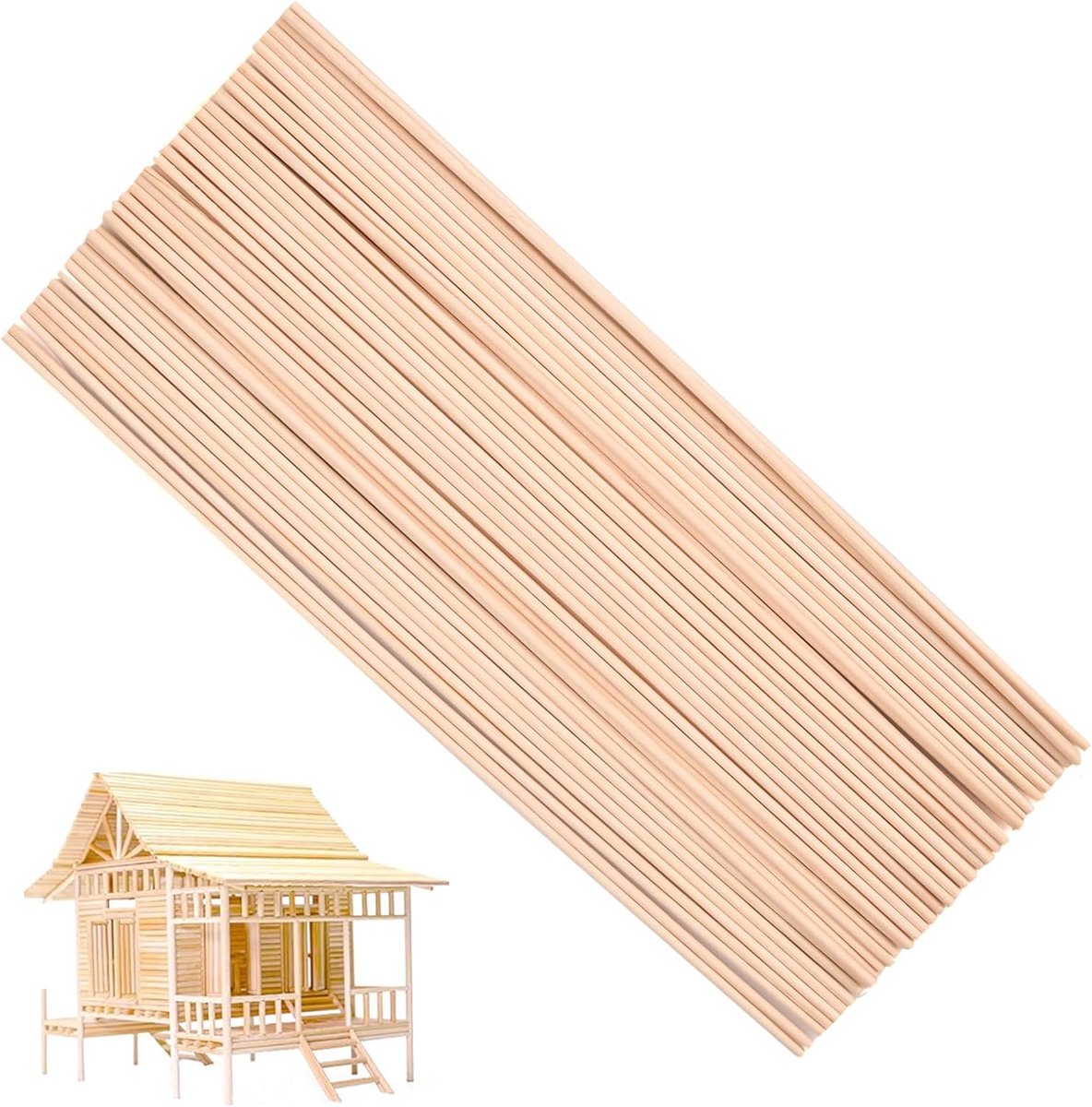 Houten stokken, ronde houten stokjes 3 mm x 30 cm, voor kunstprojecten en doe-het-zelf decoraties