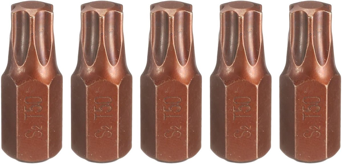 5 stuks T50 Torx schroevendraaierbits, 10 mm, zeskantige schacht, 30 mm lengte, magnetische veiligheid, stamperbestendig, 6-punts kop, zeskantige bits, S2 stalen schroevendraaierbit