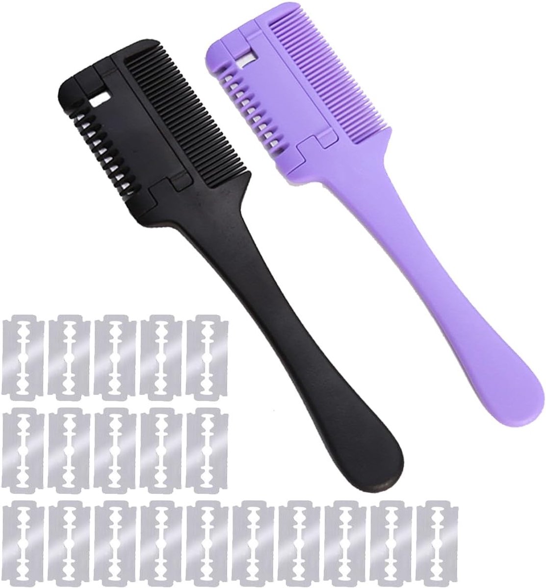 22 stuks tondeuse, kam, effileermes, kam dunner tondeuse, dubbelzijdige haartrimmer met 20 reservemesjes voor haar, volwassenen, kinderen, haarknippen thuis