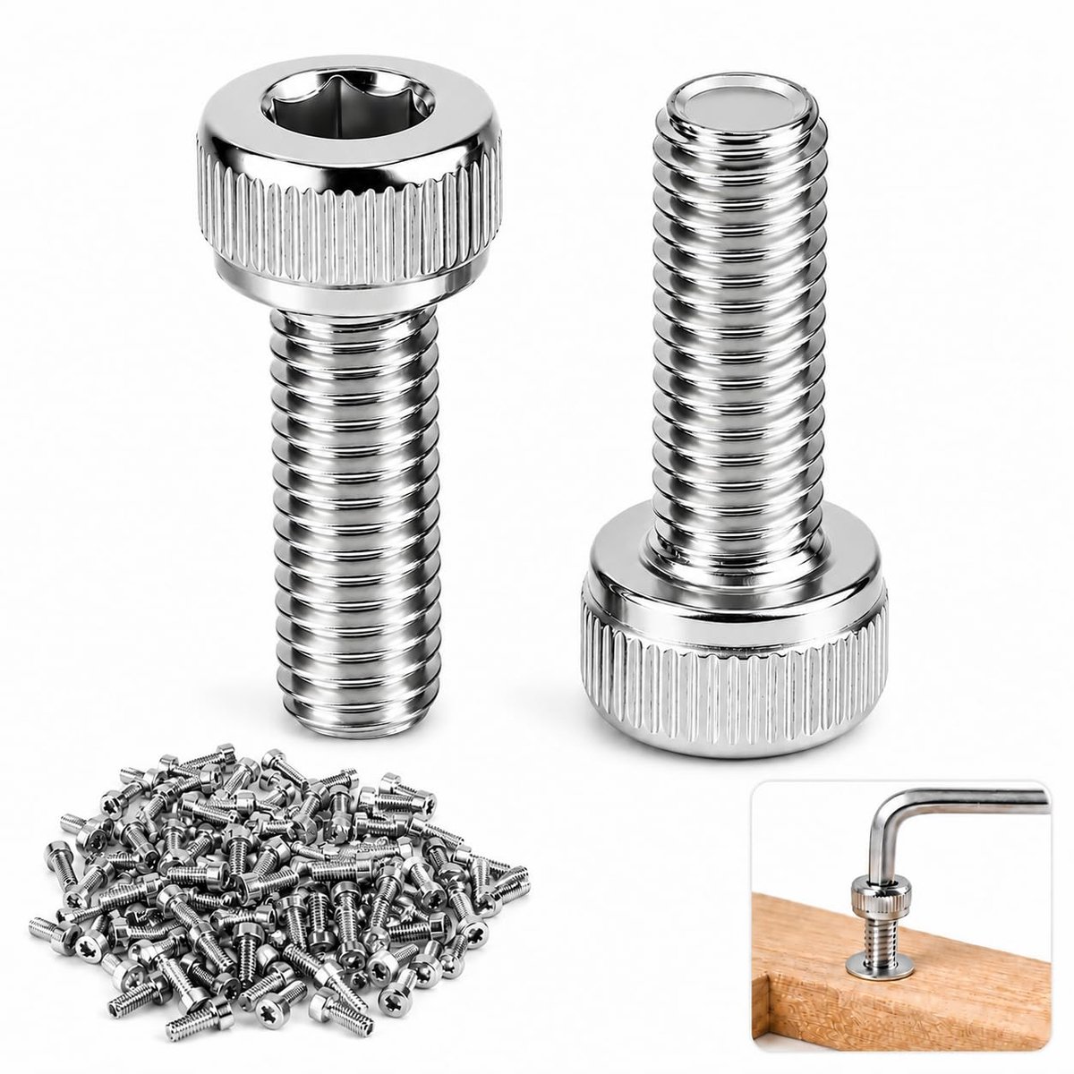 Cilinderschroeven met binnenzeskant, M4 x 12 mm, van roestvrij staal A2 V2A, DIN 912, M4 x 12, binnenzeskant cilinderschroeven voor machinebouw, meubels, reparatie en bevestiging, 100 stuks