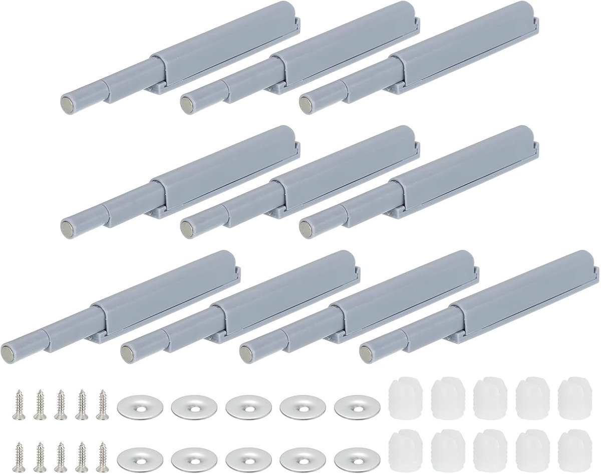 Softclose Deurdempers, set van 10 push-to-open deuropeners, magnetische kastdeurdempers, geluidsdemper, meubeldeurdempers voor keukenkastdeuren, kledingkastdeuren, kledingkastdeuren, grijs
