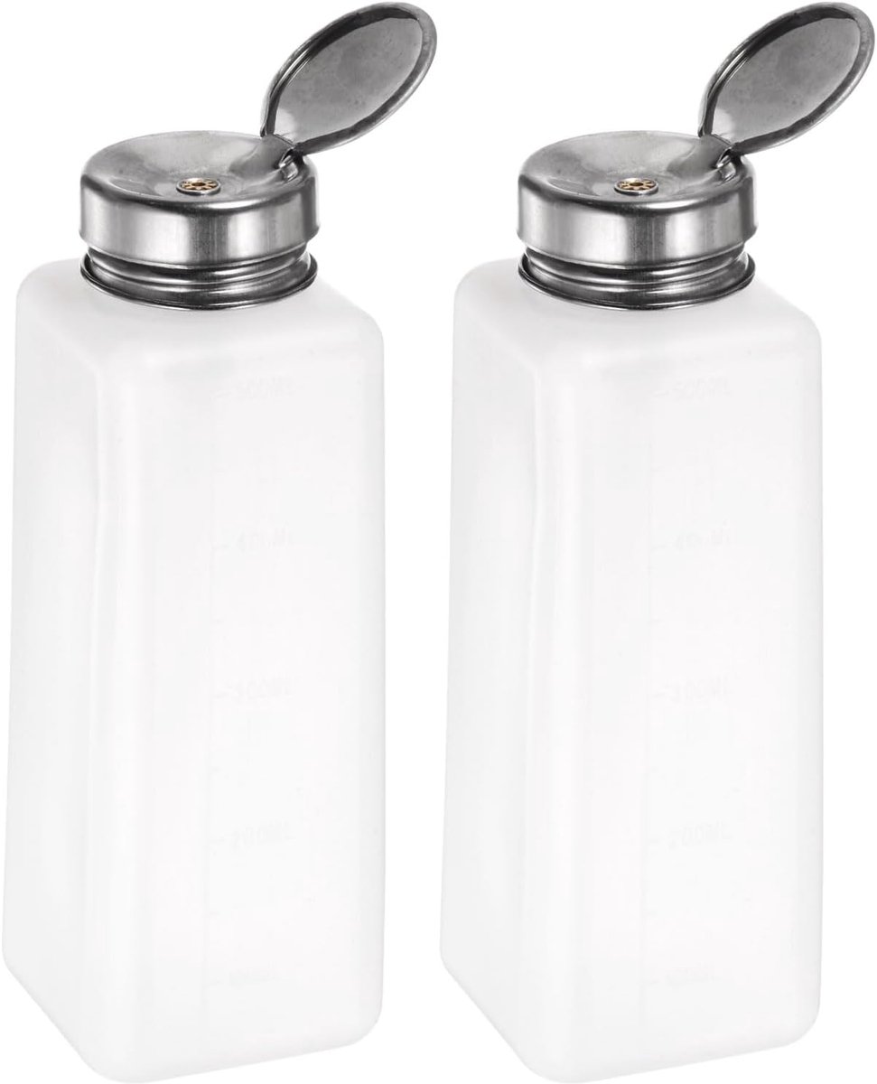 2 stuks dispenser voor oplosmiddel alcohol, 500 ml dispenser voor vloeistoffen, afdichtingsdeksel van roestvrij staal voor aceton, reinigingsmiddelen, nagellakverwijderaar, wit
