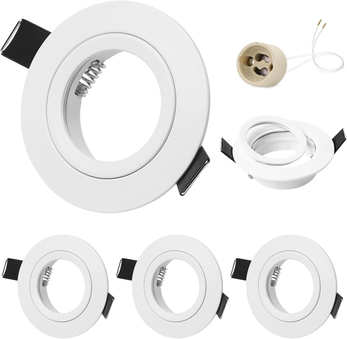 4-delige set LED-inbouwspots 230V frames met GU10 houder voor GU10 MR16, matte witte ronde vlakke LED-spots, plafondspots, aluminium inbouwspots, spot inbouwframes, gatmaat 68 mm