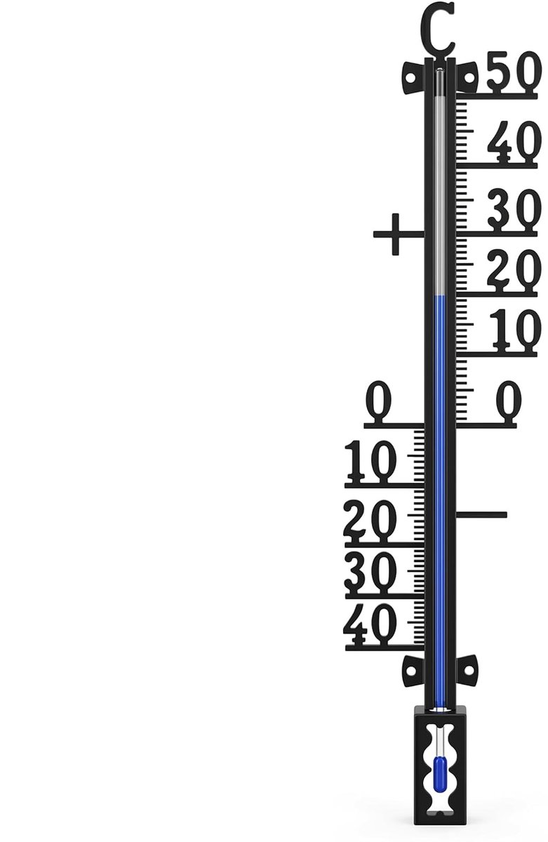 Buitenthermometer, metaal, 27 cm, temperatuurweergave, -40 °C tot 50 °C, analoge thermometer in zwart, voor binnen en buiten, tuin, tuinthermometer, temperatuurmeter