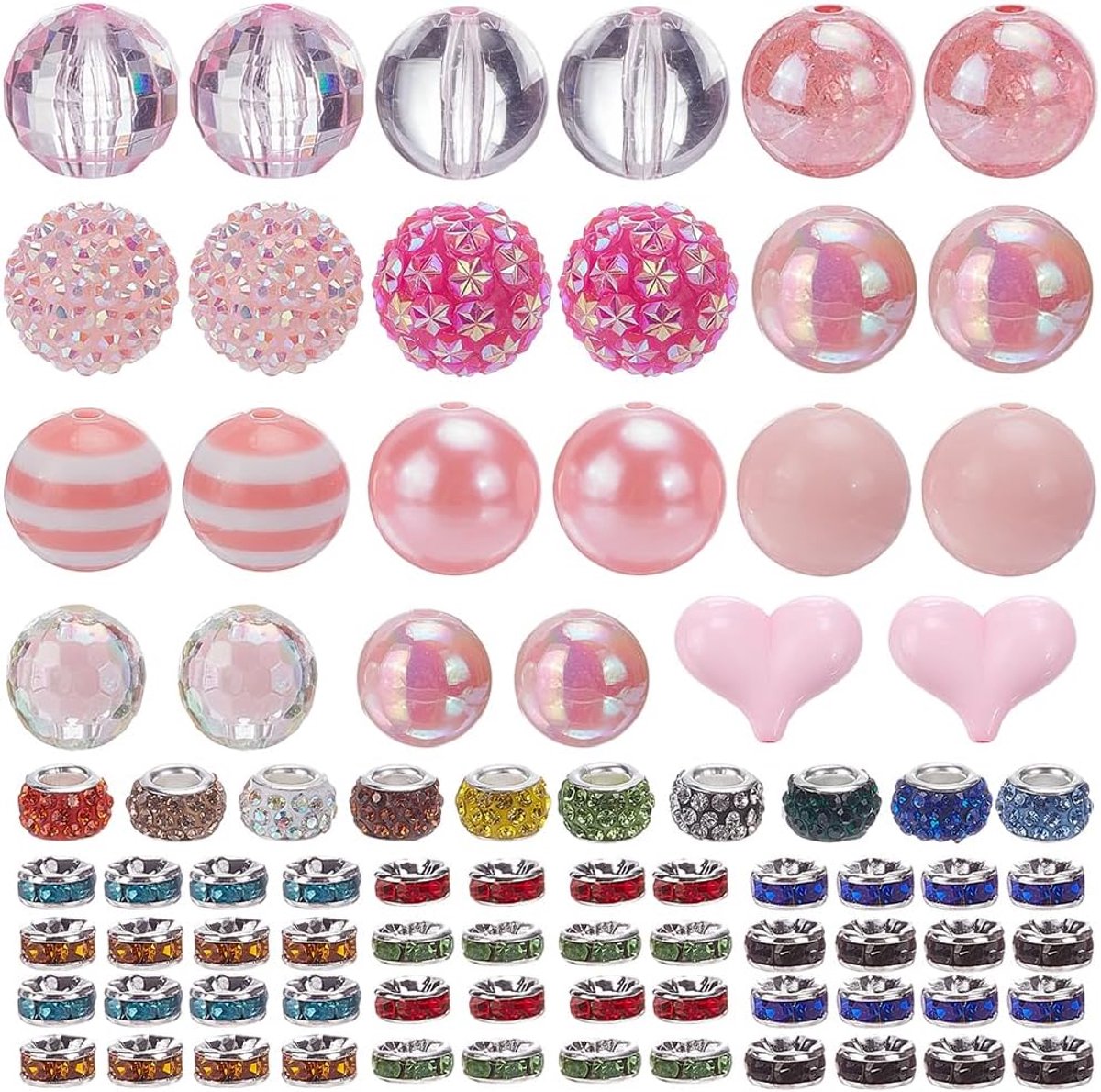 Kralen voor pennen roze bubblegum kralen 24 dikke kralen plus 100 strass spacer kralen voor doe-het-zelf pen kralen sleutelhangers armbanden kettingen sieraden maken Valentijnsdag