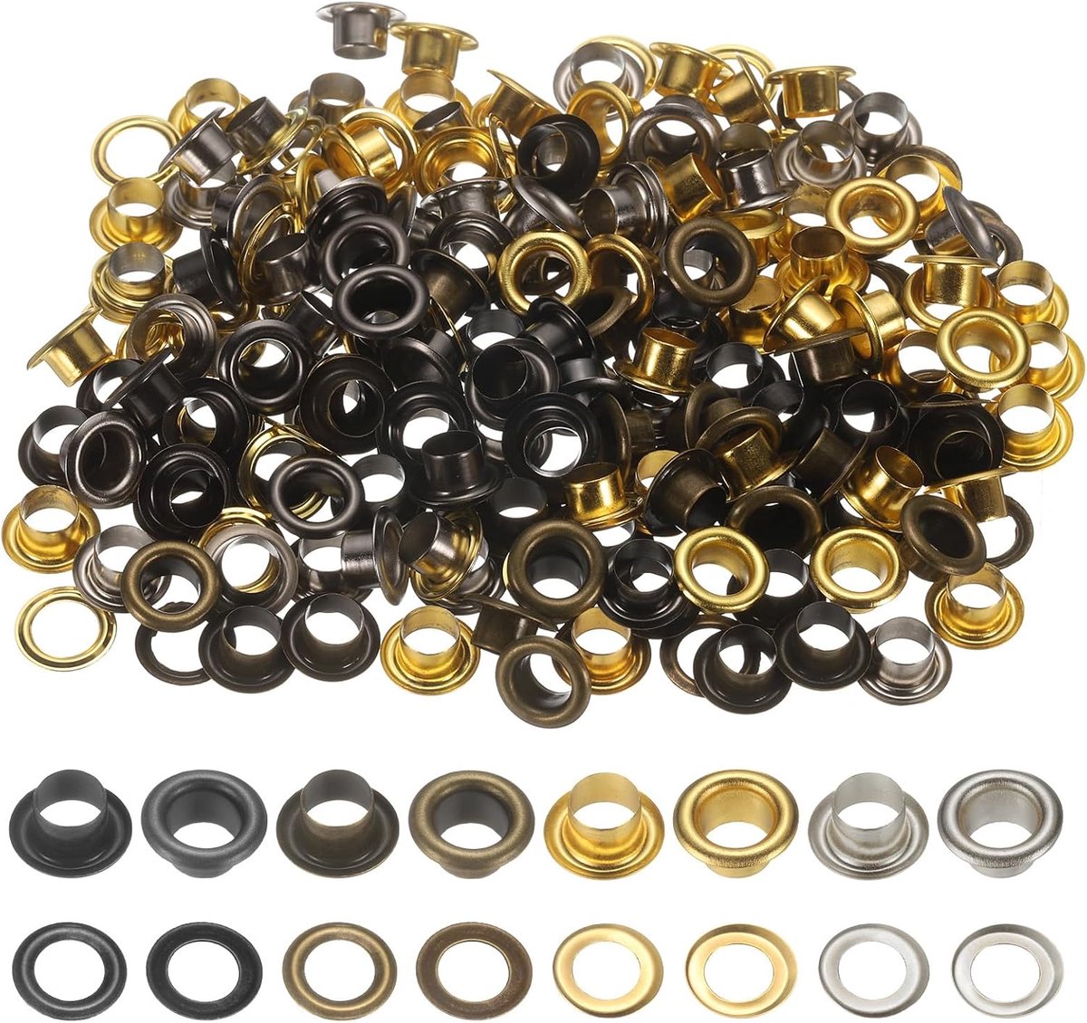 Ogen set metalen ogen 6 mm / 1/4" gat oogje zelfklevend voor schoenen kleding riem tas doe-het-zelf project, 4 kleuren