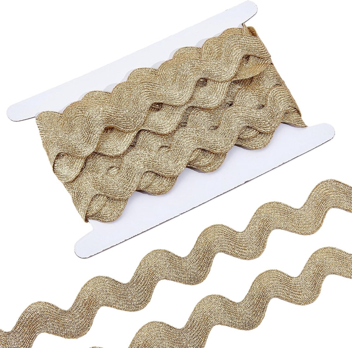 10 yards Metallic Golden Rick Trim, golvende glitter, breedte 1,9 cm, stof met zigzag-weefrand voor naaien DIY