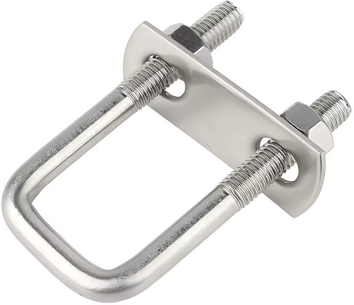 U-bouten van roestvrij staal 304 U-bouten vierkant 50 mm binnenbreedte 120 mm lengte met moer en plaat (1 stuk)