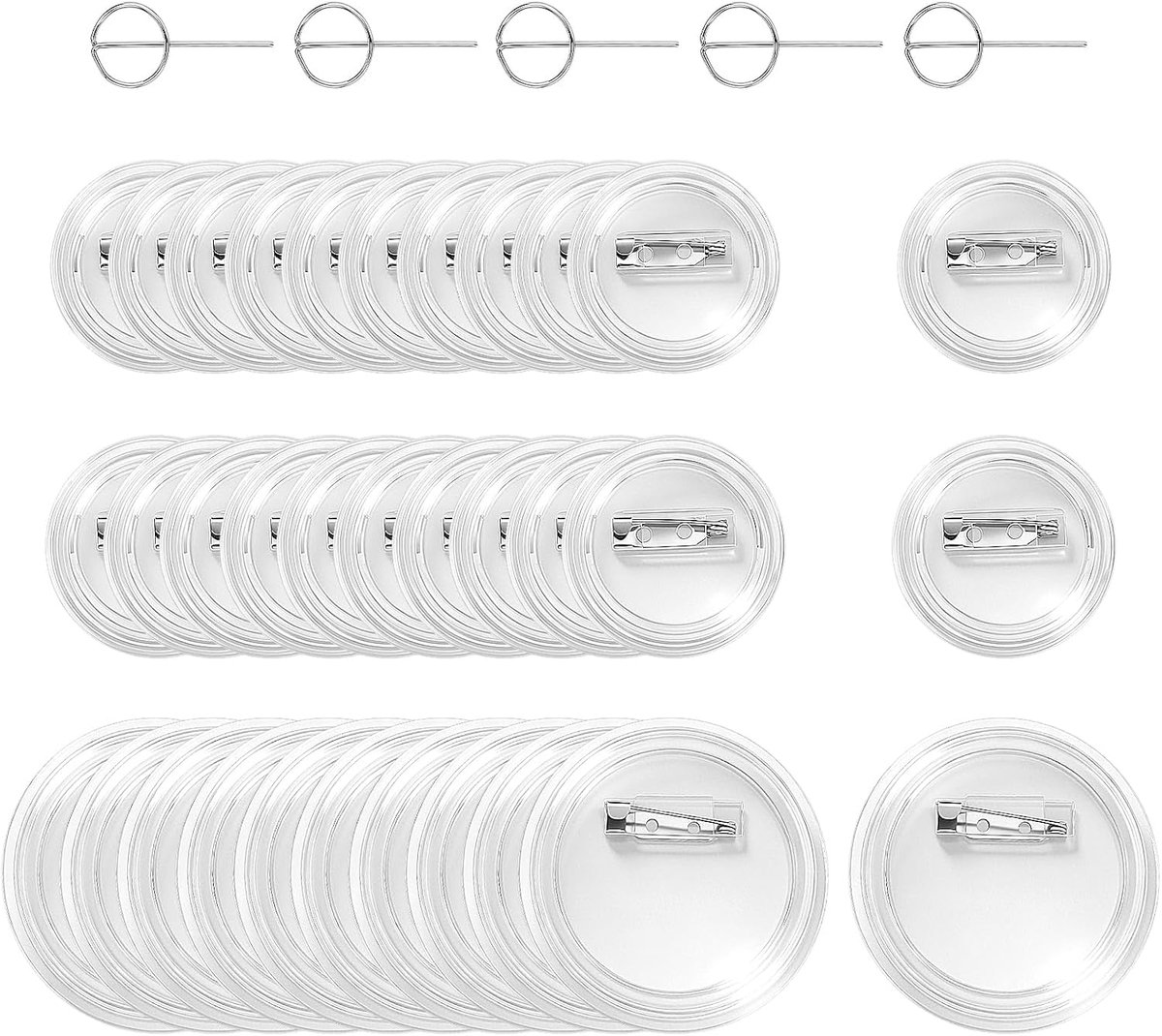 30 stuks doe-het-zelf buttons, spelden zelf vormgeven, buttons zelf maken, zonder buttonmachine, 37 mm, 44 mm, 58 mm, met 5 pinnen, voor badge, naambordjes, ziekenhuis-naambordjes