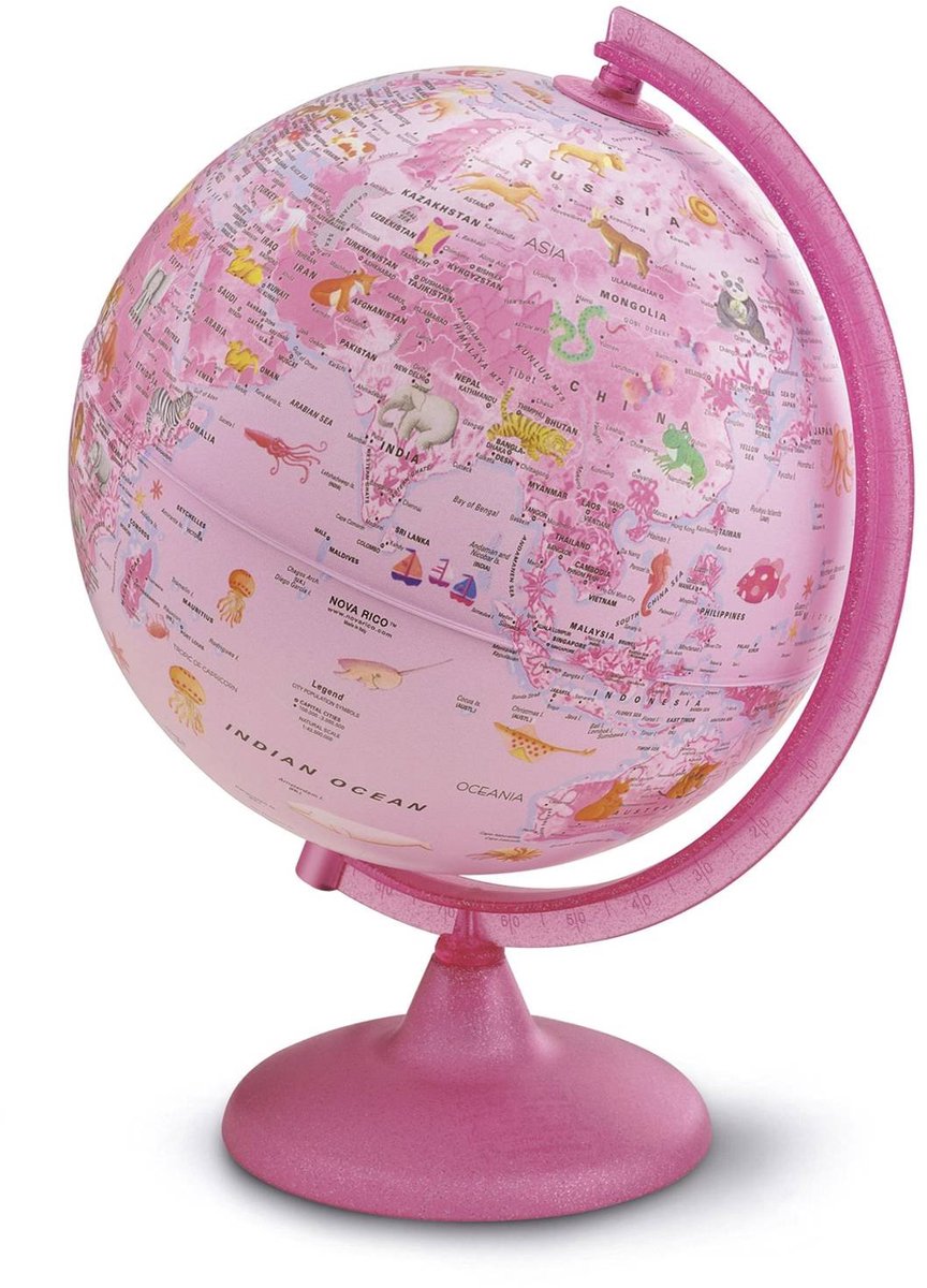 ZP 2562 Zoo Rosa Kinderleuchtglobus 25 cm, Kunststoffausstattung in Rosa, Glitzer im Fuß, mit Abbildungen Kinderleuchtglobus 25 cm, Rosa, Kunststoffausstattung (Globus für Kinder)