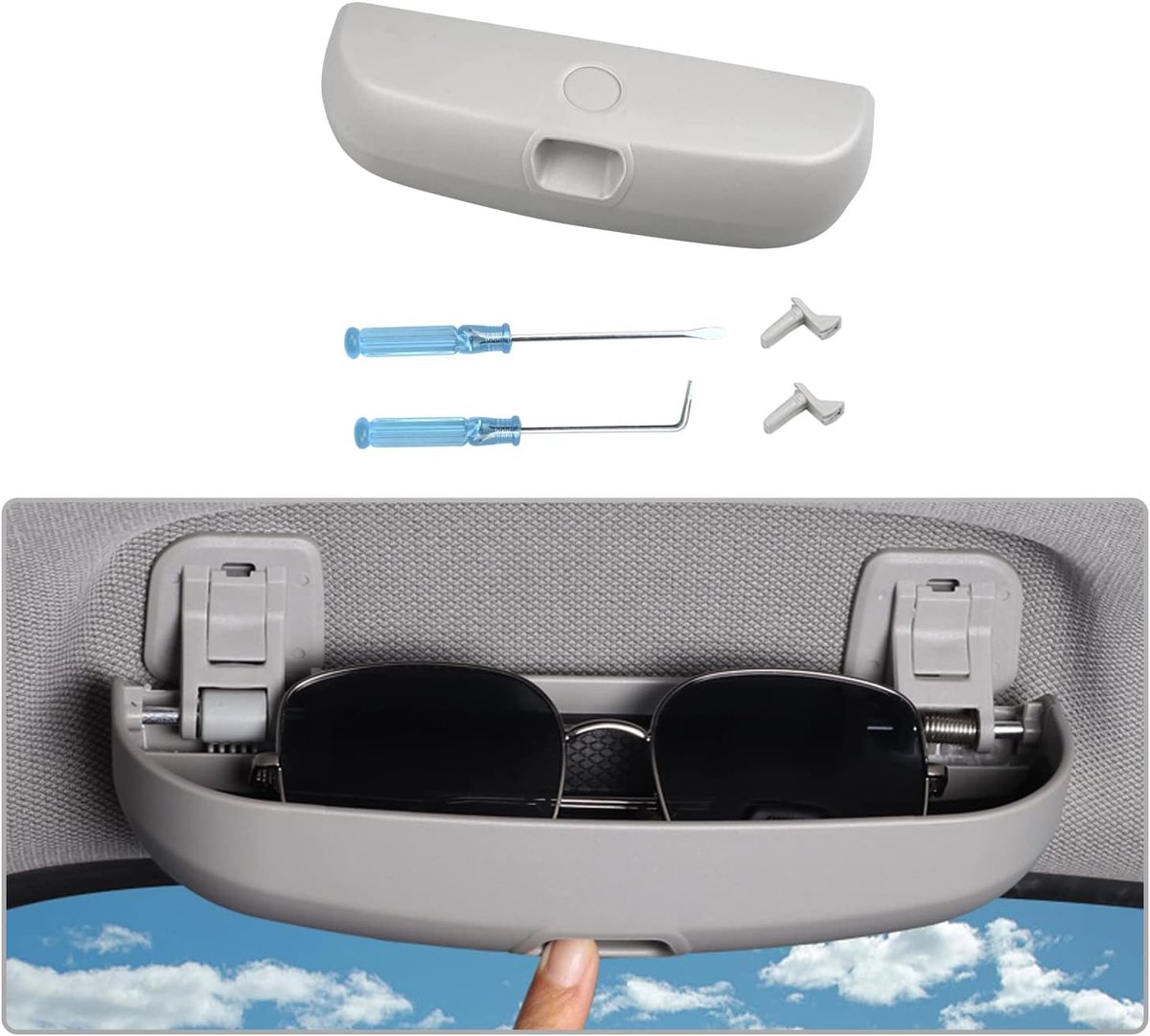 Compatibel met BMW X1 U11 X2 X3 G45 X5 1-serie F70 3-serie G20 5-serie 7-serie Zonnebrilhouder Brillenkoker Auto Brillenhouder Glasses Case Holder Brillenkoker Kooi Interieur Accessoires (Grijs)