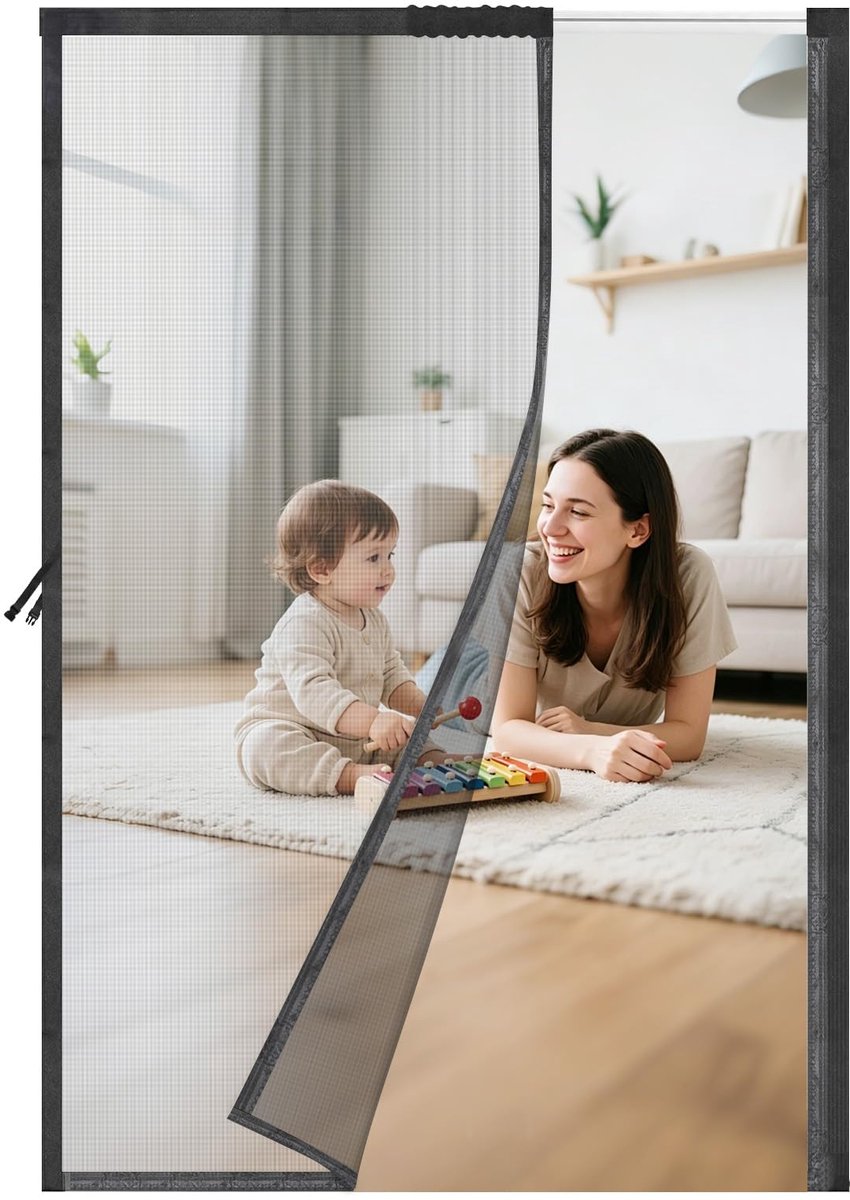 Muggenhor voor deur 160x210 cm - magneetsluiting - schuifbaar - ideaal voor balkondeuren - SnelShoppen