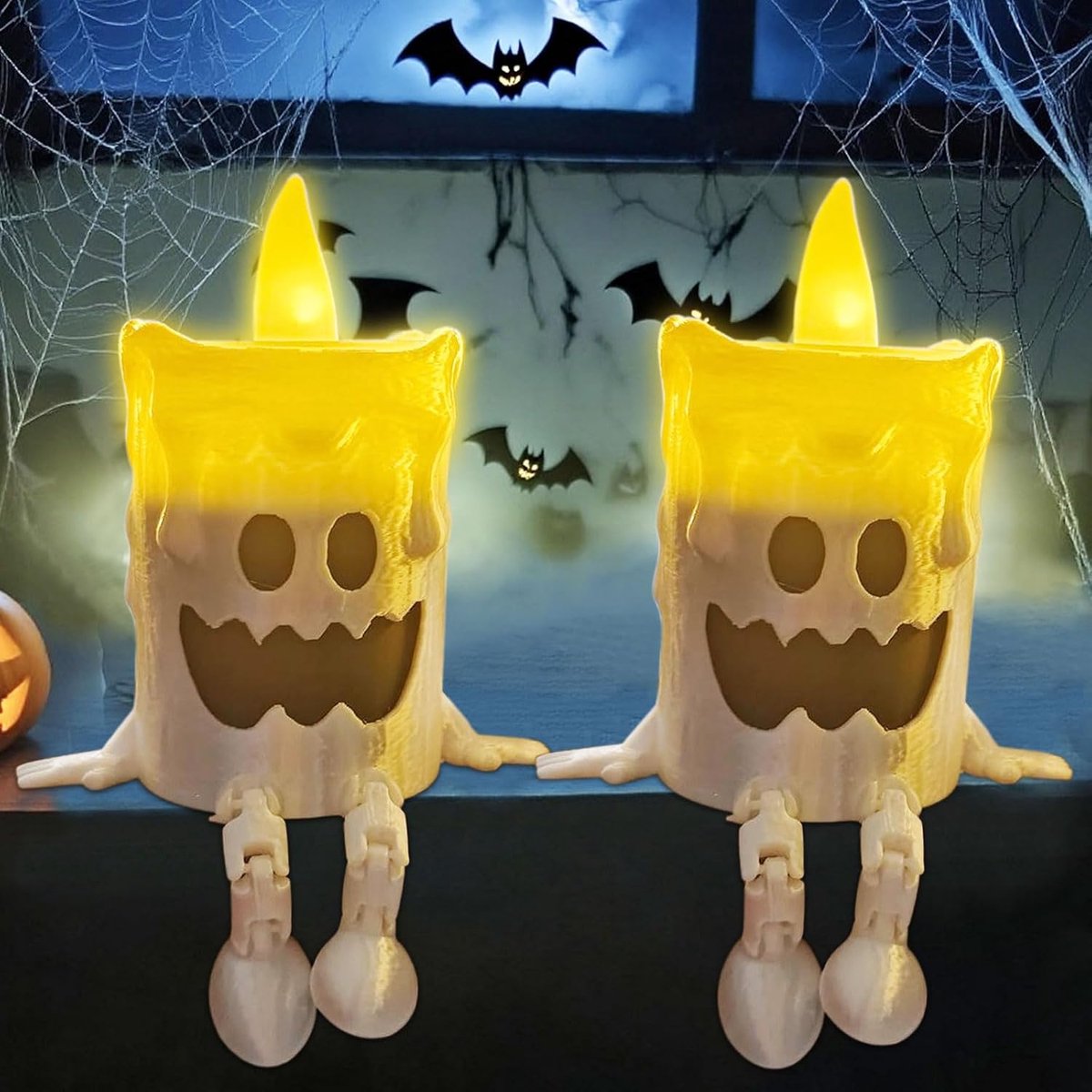 2 stuks, spoken, Halloween-decoratie, vlamloze theelichtjes met spookuitdrukking, batterijkaarsen, kaarsen, spook met ledlicht, griezelfeestdecoratie voor binnen, woondecoratie
