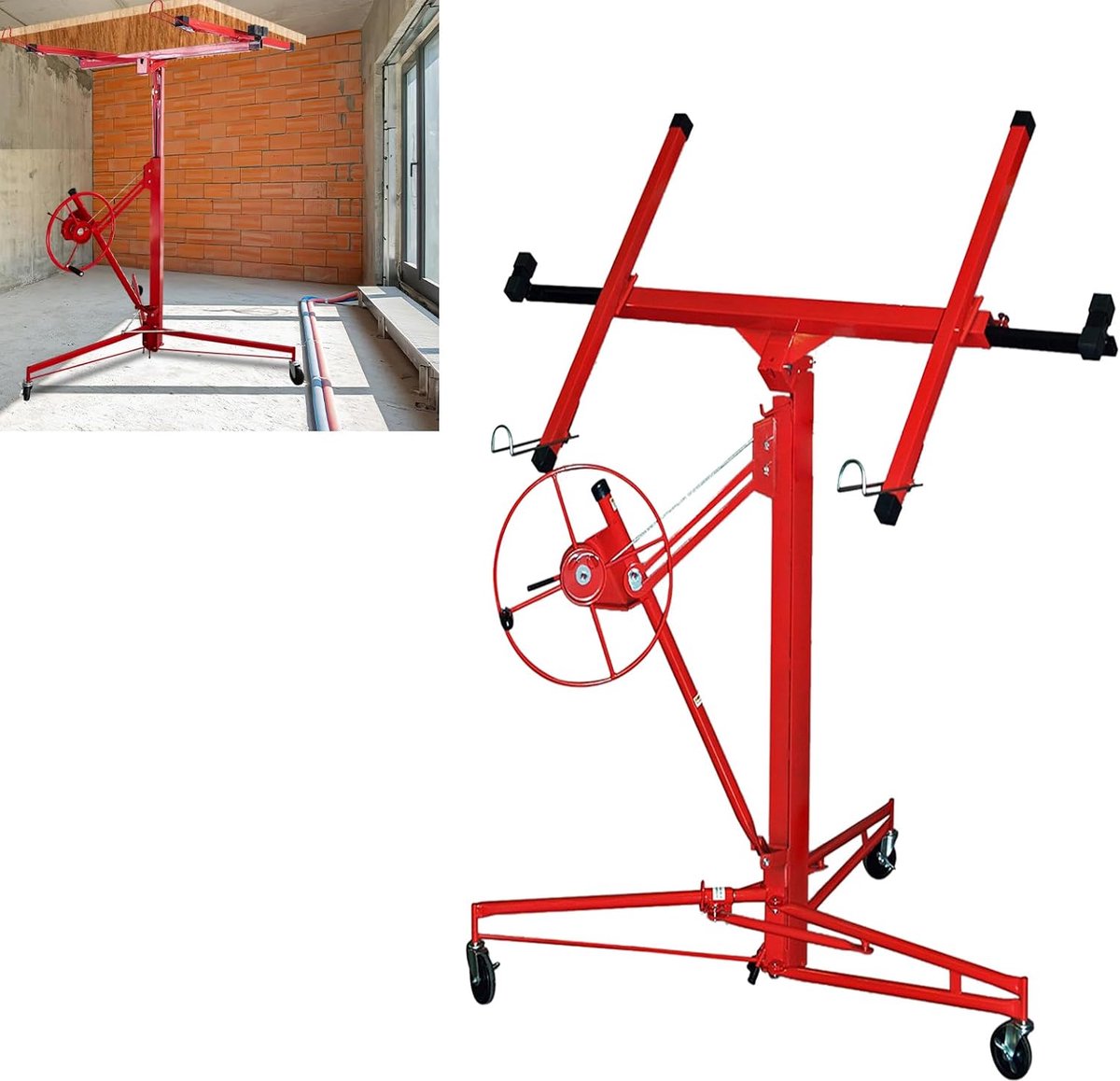 Platenlift, inklapbare platenlift, droogbouw, in hoogte verstelbaar 140-350 cm werkhoogte, belastingsarmen tot 290 cm, breedte 90 cm, draagvermogen tot 68 kg, set rigips plaatlift