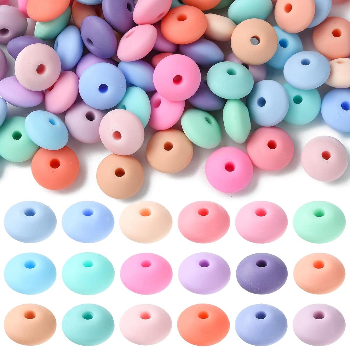 Kralen, linzenvormige siliconen middelpuntkralen, platte ronde zachte rubberen tussenkralen in bulk voor DIY-kralen, sieraden maken, sleutelhanger