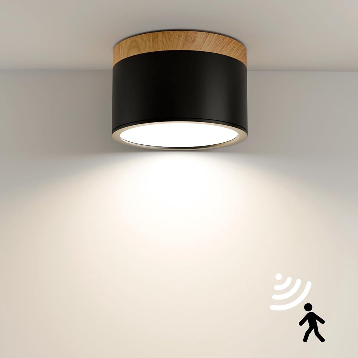 plafondlamp met bewegingsmelder, 12W sensor plafondlamp & inbouwspot zwart voor trappen/gangen/hallen, 960LM 4000K koud wit 230V Ø10,8CM, aluminium