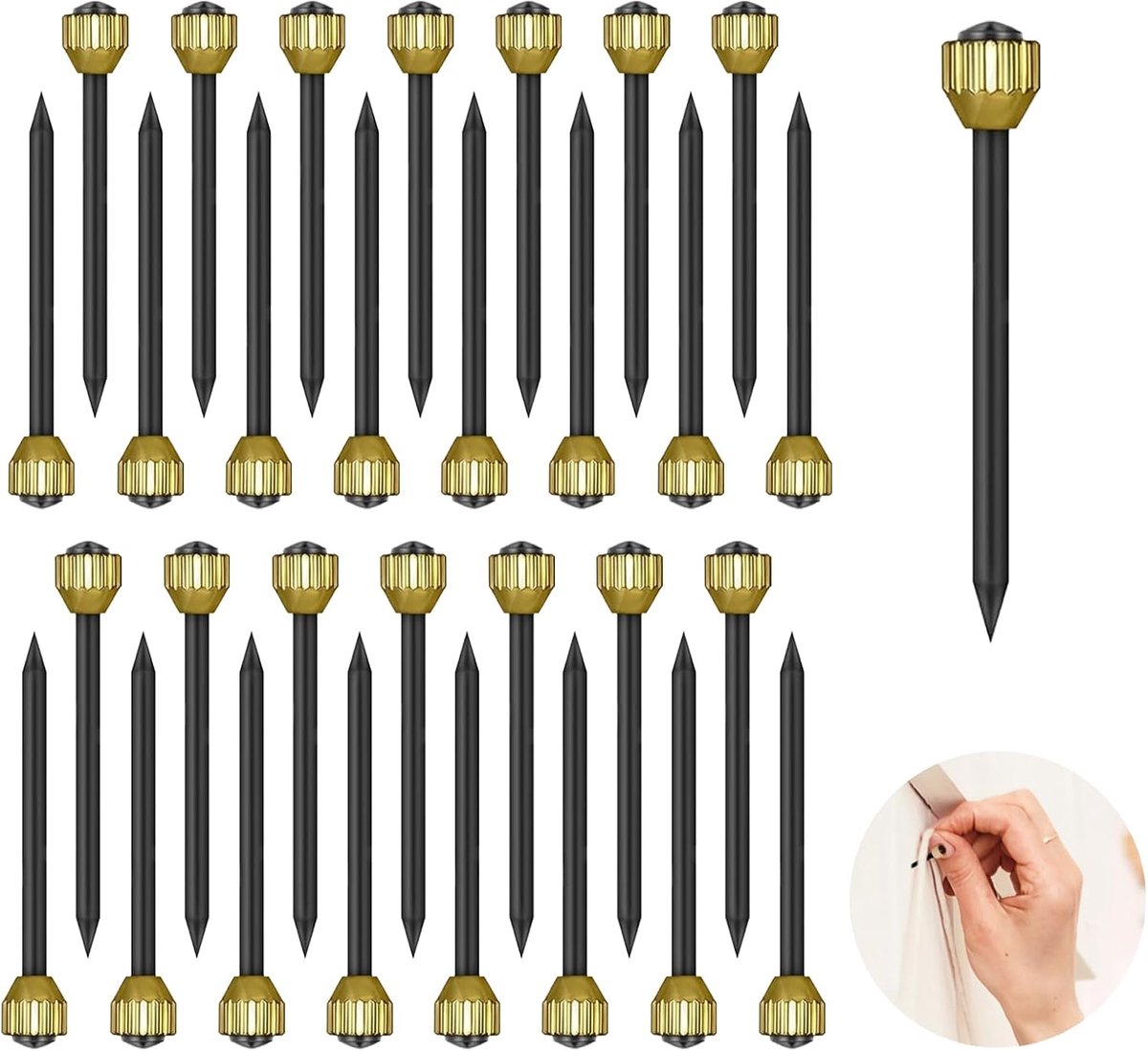 100 stuks foto-hangende nagels, muurspelden om op te hangen, fotospelden, muurbeugels met goud en zwart ontwerp voor thuis- en kantoorgebruik, ideaal voor kunstwerken en decoraties