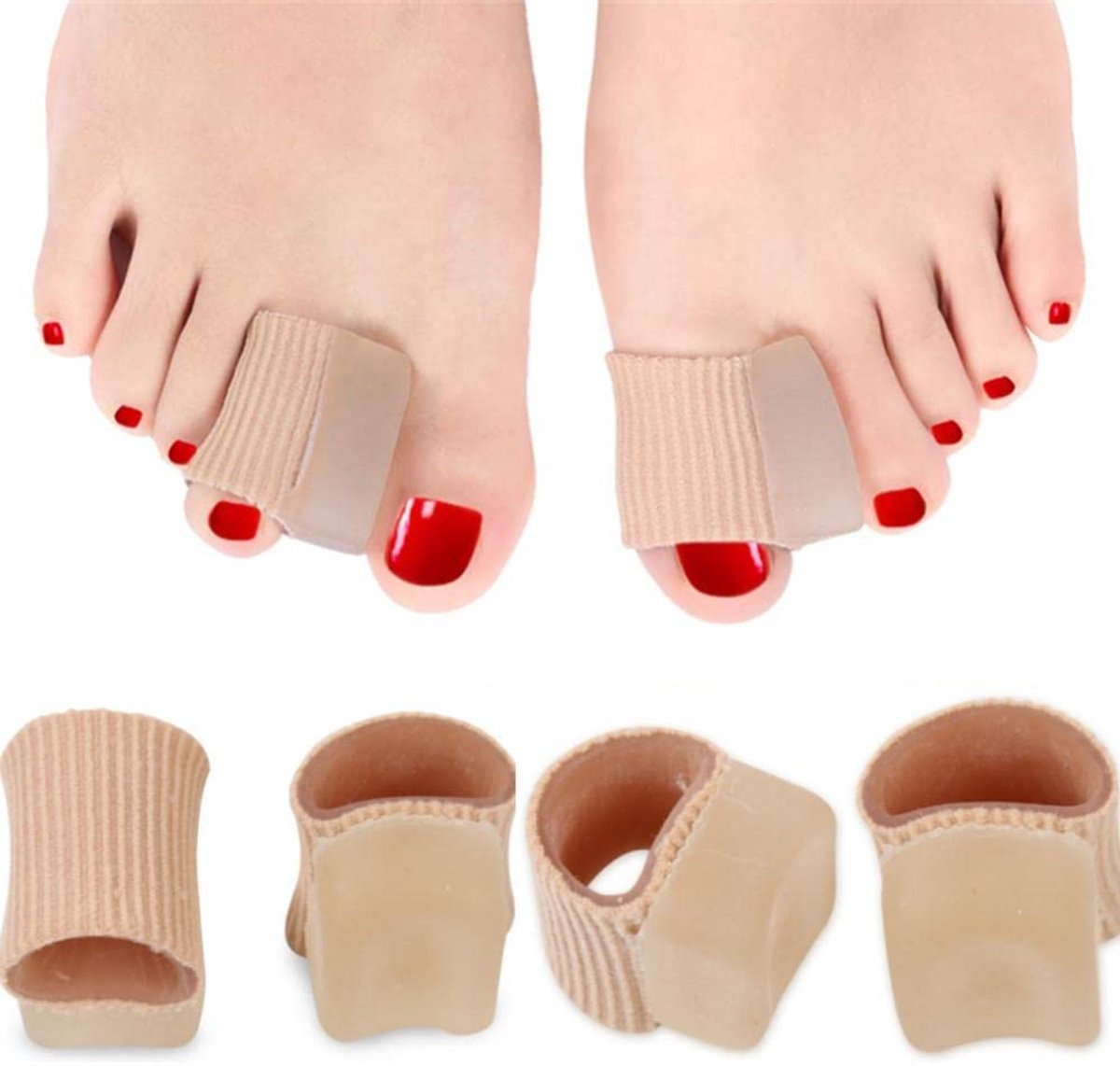 4-delig voor mannen en vrouwen stof teenslippers eeltknobbels corrector reliëf teen spacer set 2 paar Fabrigrip teenbeschermers