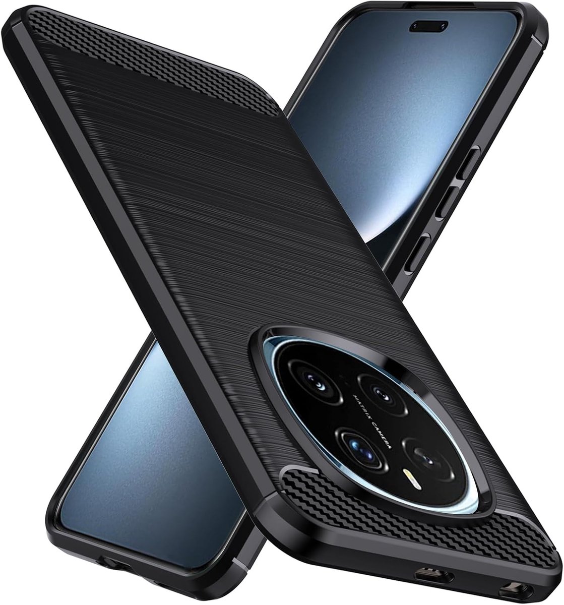 Hoesje voor Honor Magic 7 Pro, militair schokbestendig Honor Magic 7 Pro telefoonhoesje, [koolstofvezel textuur] zachte flexibele TPU slanke anti-kras beschermhoes voor Honor Magic 7 Pro, zwart