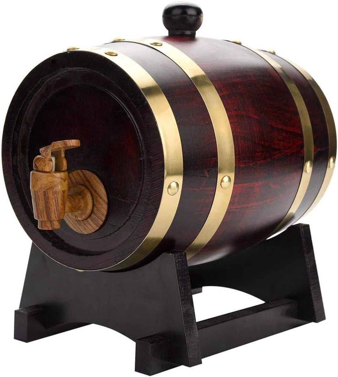 Wijnflesdispenser, 1,5 l, eiken vat van kastanjevat met kraan voor het bewaren van wijn, brandy, whisky, enz.
