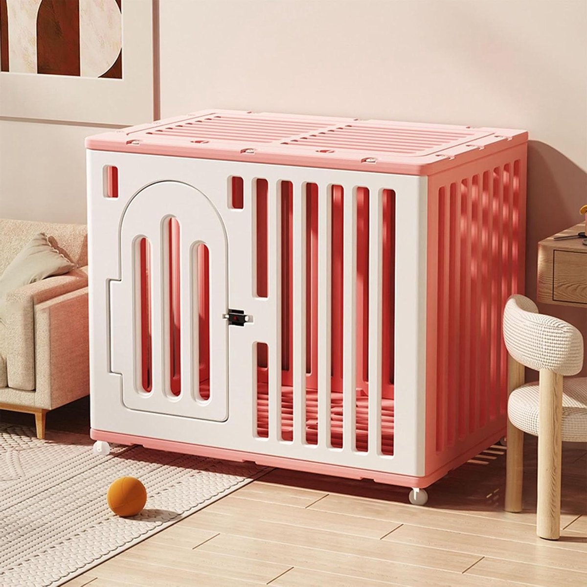 Hondenbench - Huisdierenkooi Krat - Puppytraining Huisdierverblijf - Ontsnappingsslot - Middelgroot - Roze