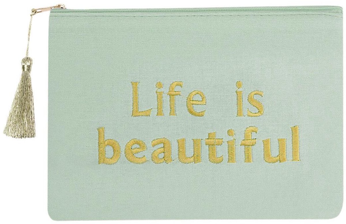 Clutch life is beautifull - blue/gold- klein tasje strandtas - boho