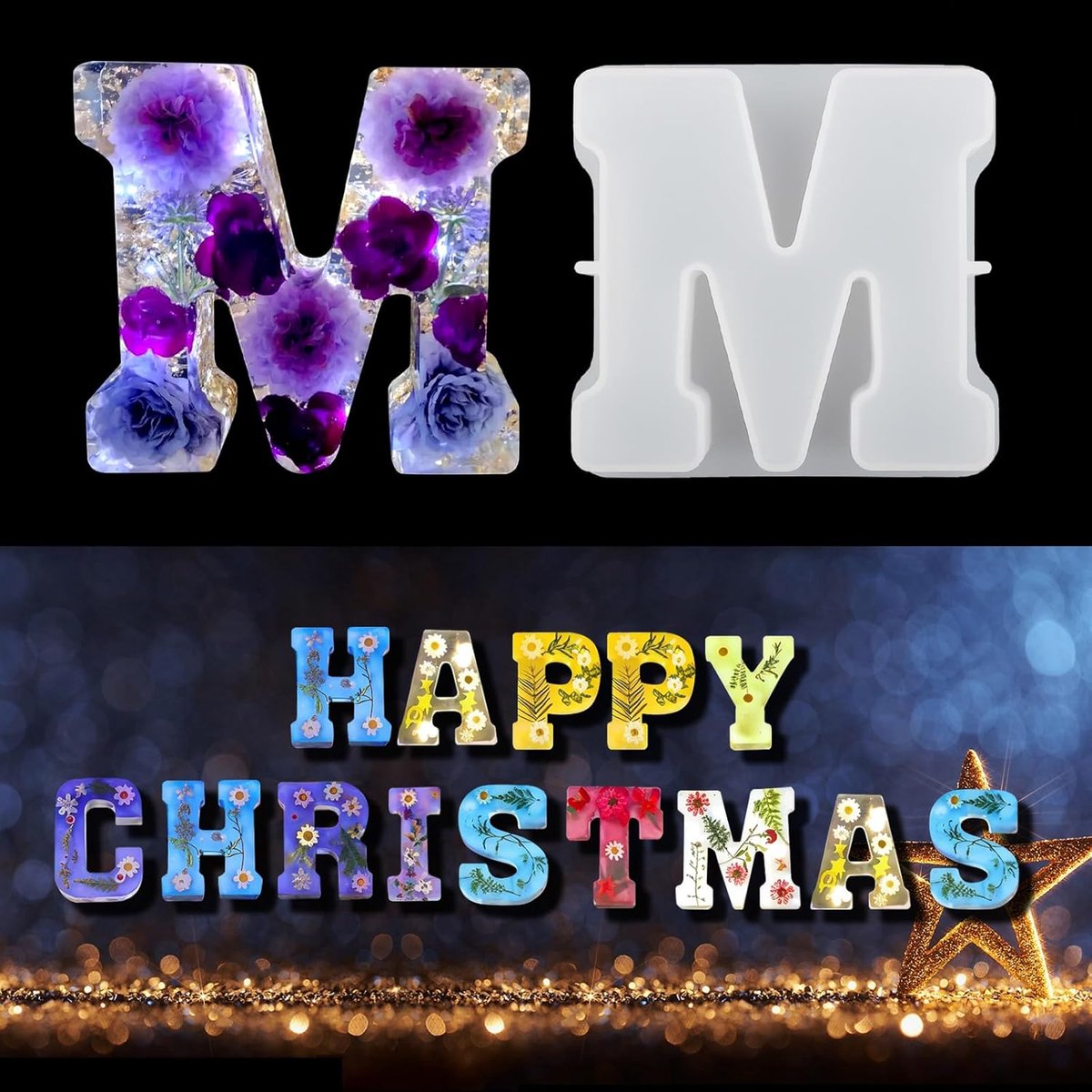Letter Mallen, Grote 3D Alfabet Siliconen Mallen, DIY Epoxy Casting Mallen voor DIY Ambachten, Home Party Decoratie, Verjaardag & Bruiloft Feesten, Kaarswas (M)