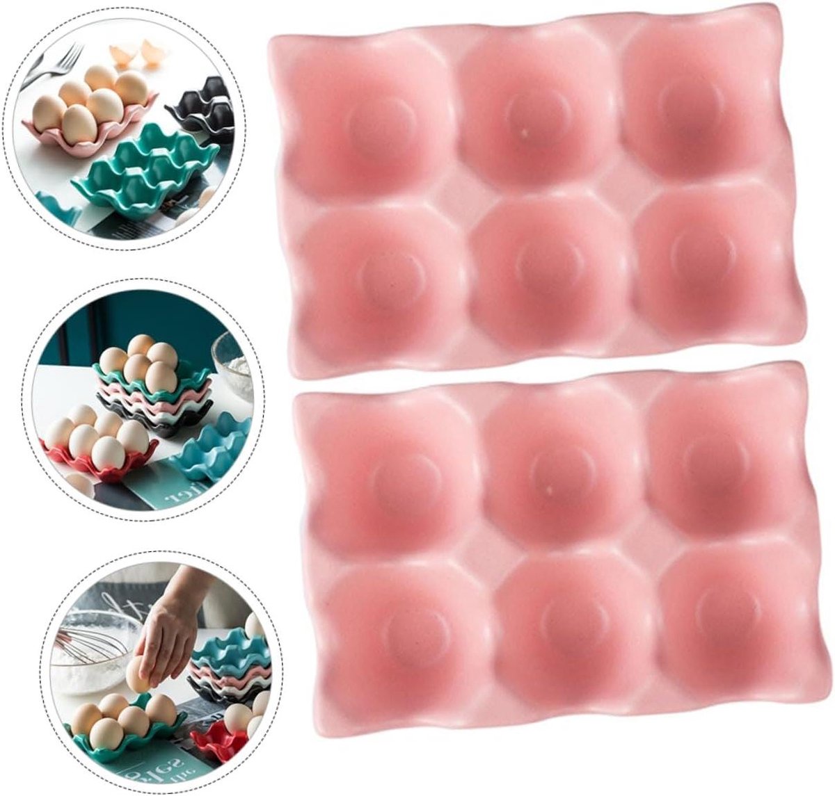 Eierhouder Keramiek - Eierrekje Opbergbakje - Keuken Opbergen - 6 Eieren Gescheiden - 145x95x32cm - Roze