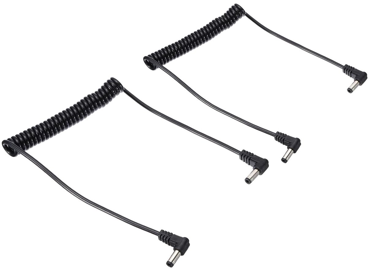 DC-stroomkabel, stekker naar stekker, 5,5 mm x 2,5 mm, 2 stuks, 90 graden spiraalkabel voor ledstrips, router, DVR, bewakingscamera