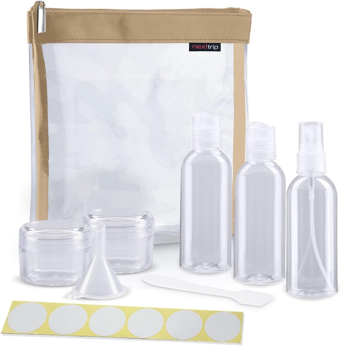 Toilettas transparant + houder voor vloeistoffen handbagage - make-uptas doorzichtig voor vliegtuig - reisset cosmeticatas, goud,