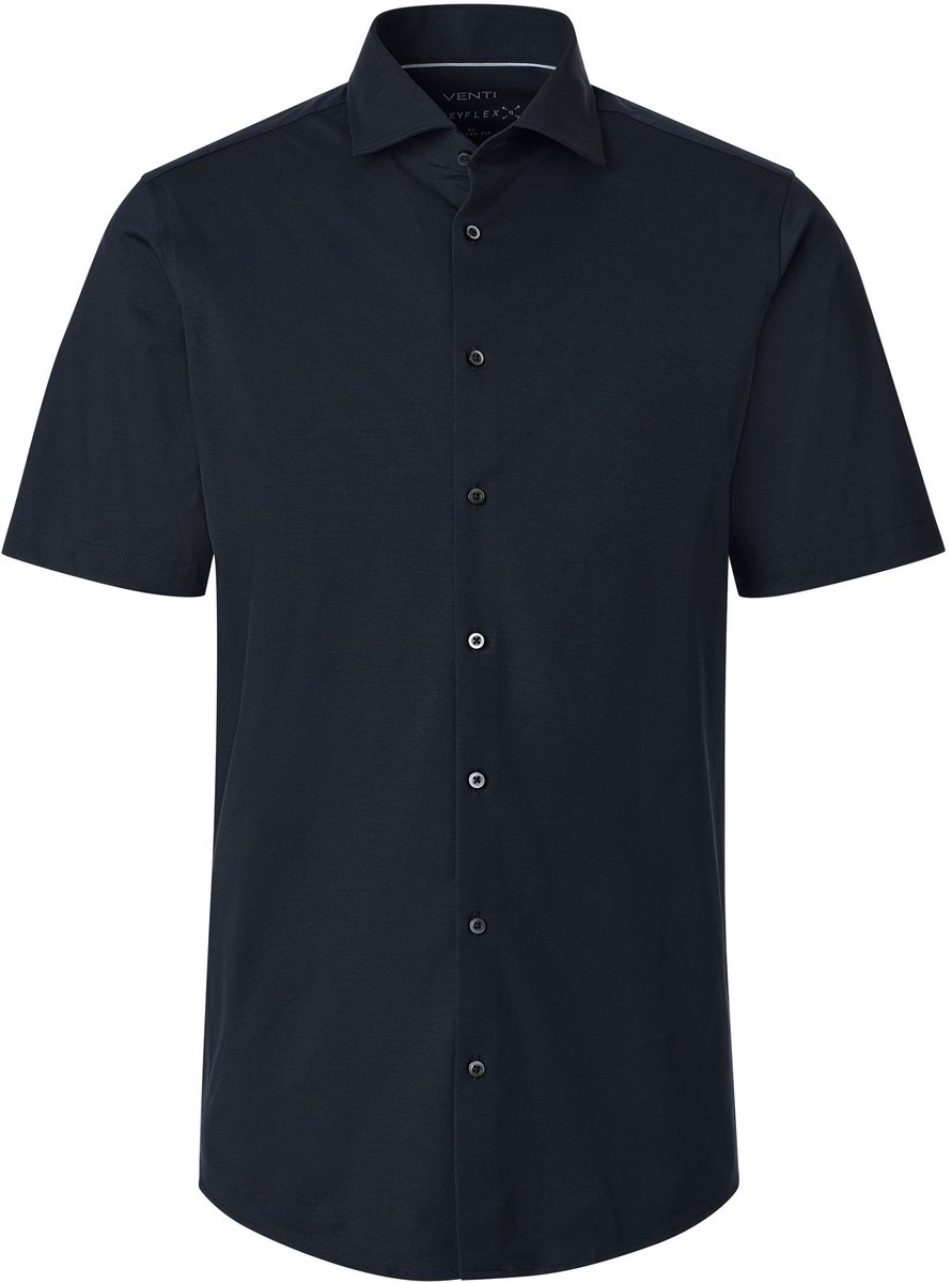 VENTI modern fit Jerseyflex overhemd - korte mouw - jersey - donkerblauw - Strijkvriendelijk - Boordmaat: 41 (EU maat: L)