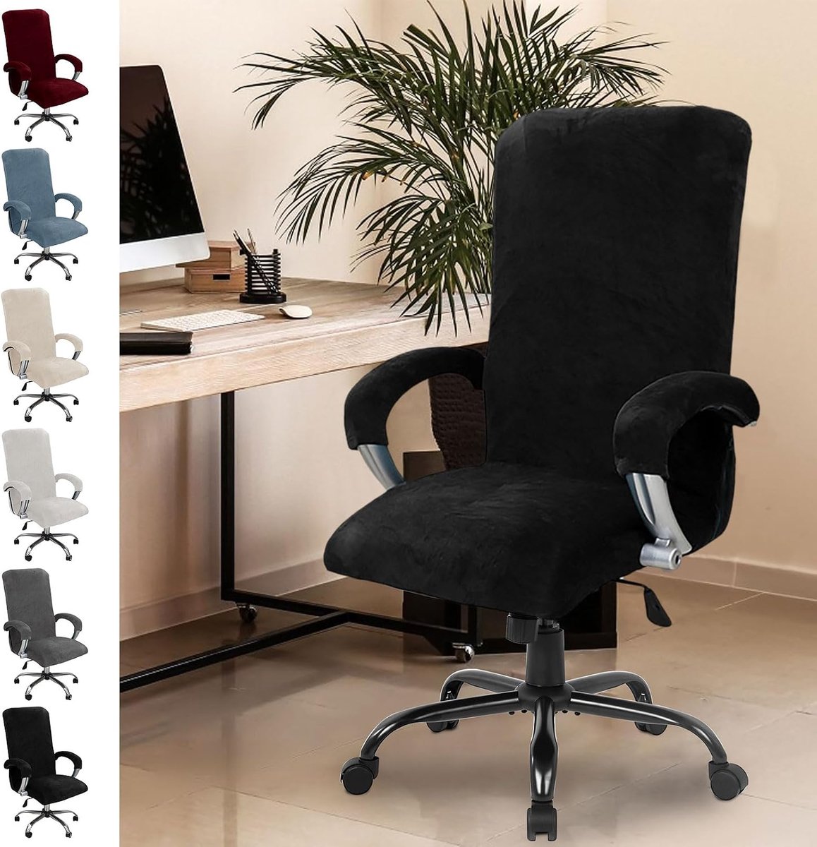 Bureau Stoelcover XL - Zachte Velvet - Inclusief Armleuningen - Beschermt en vernieuwt je stoel - SnelShoppen
