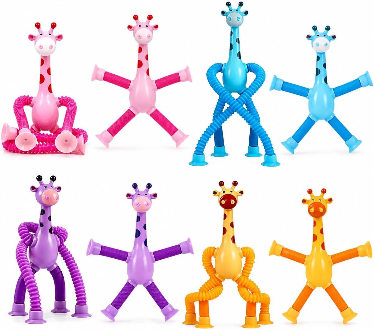 Speelgoed Giraffe Set van 8 - Suction Cup Telescopisch - Stretchy en Anti-Stress - Perfect voor Concentratie - SnelShoppen