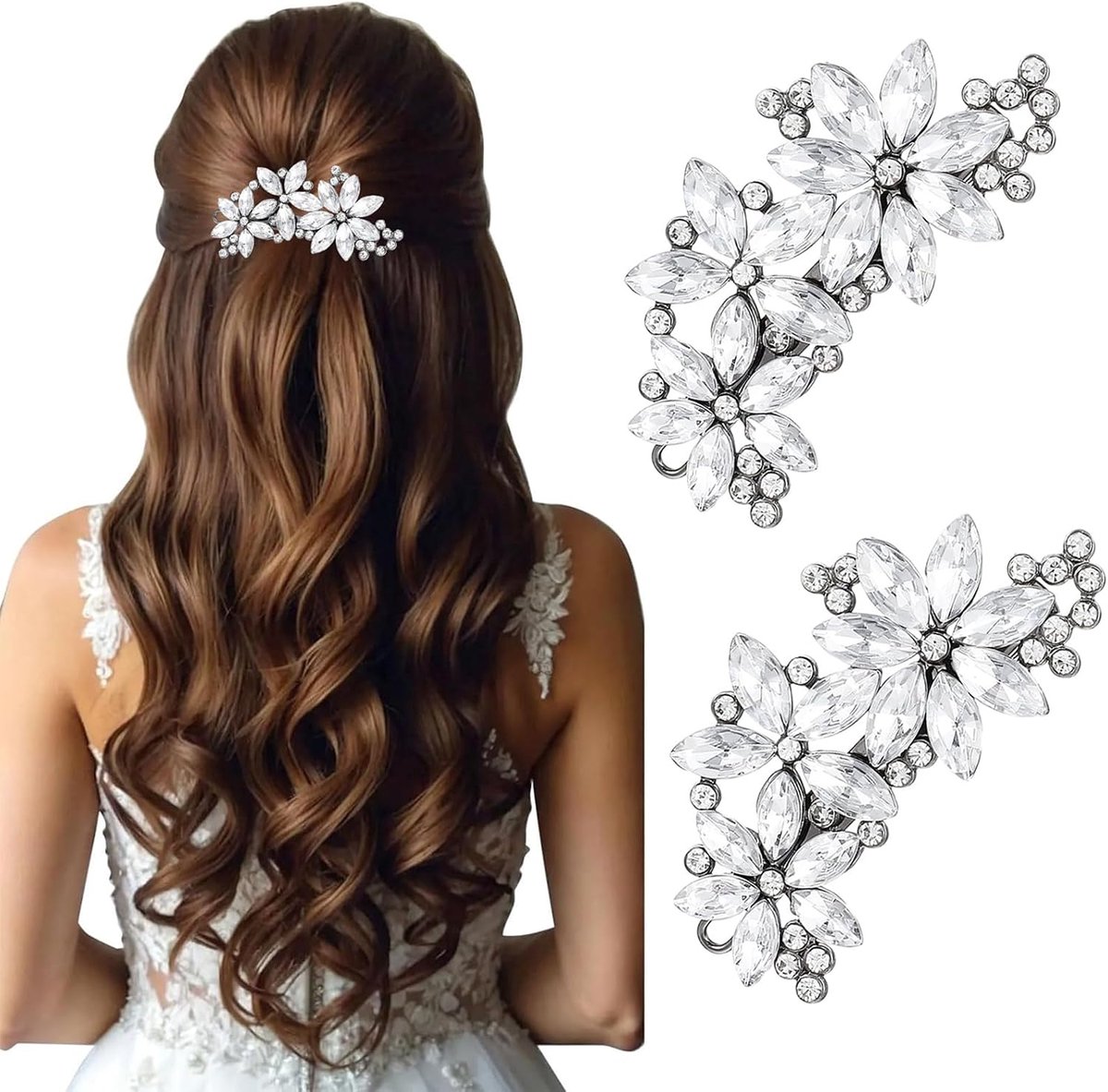 Haarspeld set 2 stuks - rhinestone haarclips - glanzende kristallen - perfect voor bruiloft - SnelShoppen