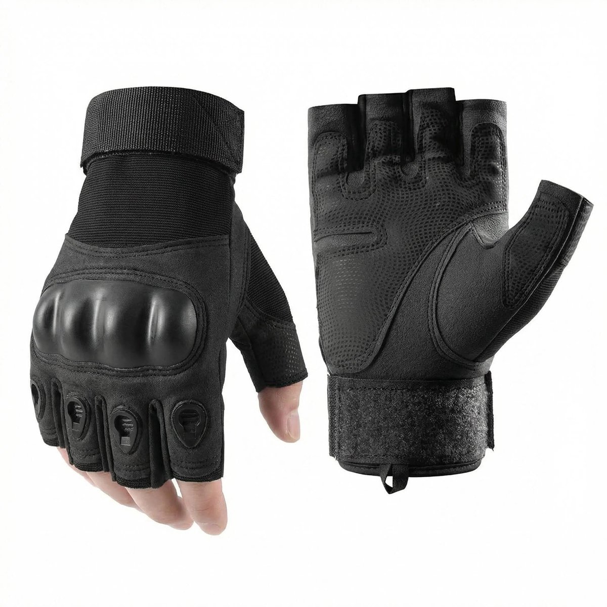 Motorhandschoenen Heren Dames - Halve Vinger Fietshandschoenen met Bescherming en Antislip Grip - Ademend Trainingshandschoenen voor Motor, Fietsen, Fitness en Outdoor - Zwart L (18-20 cm)