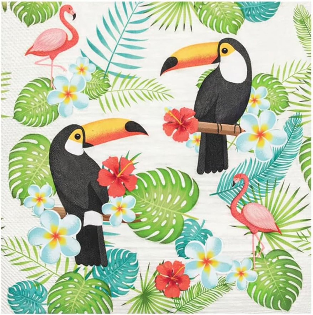 Servetten 33 x 33 cm - 3-laags - tropisch tukan en flamingo-design - milieuvriendelijk genieten - SnelShoppen