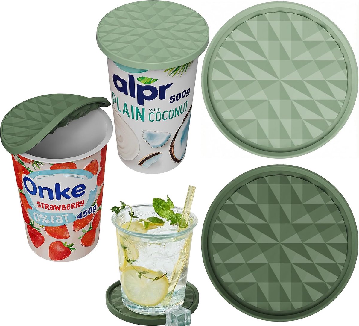 Yogurt potdeksels 9,5 cm - herbruikbaar siliconen - luchtdicht en lekvrij - houdt yoghurt vers - SnelShoppen