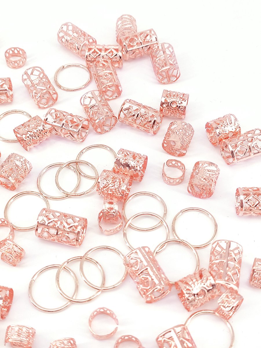 Dreadlock haarringen oorklemmen - 80 stuks antiek stijl decoratieve haaraccessoires universeel voor kapselopmaak en dagelijkse sieradencombinatie-Roségoud