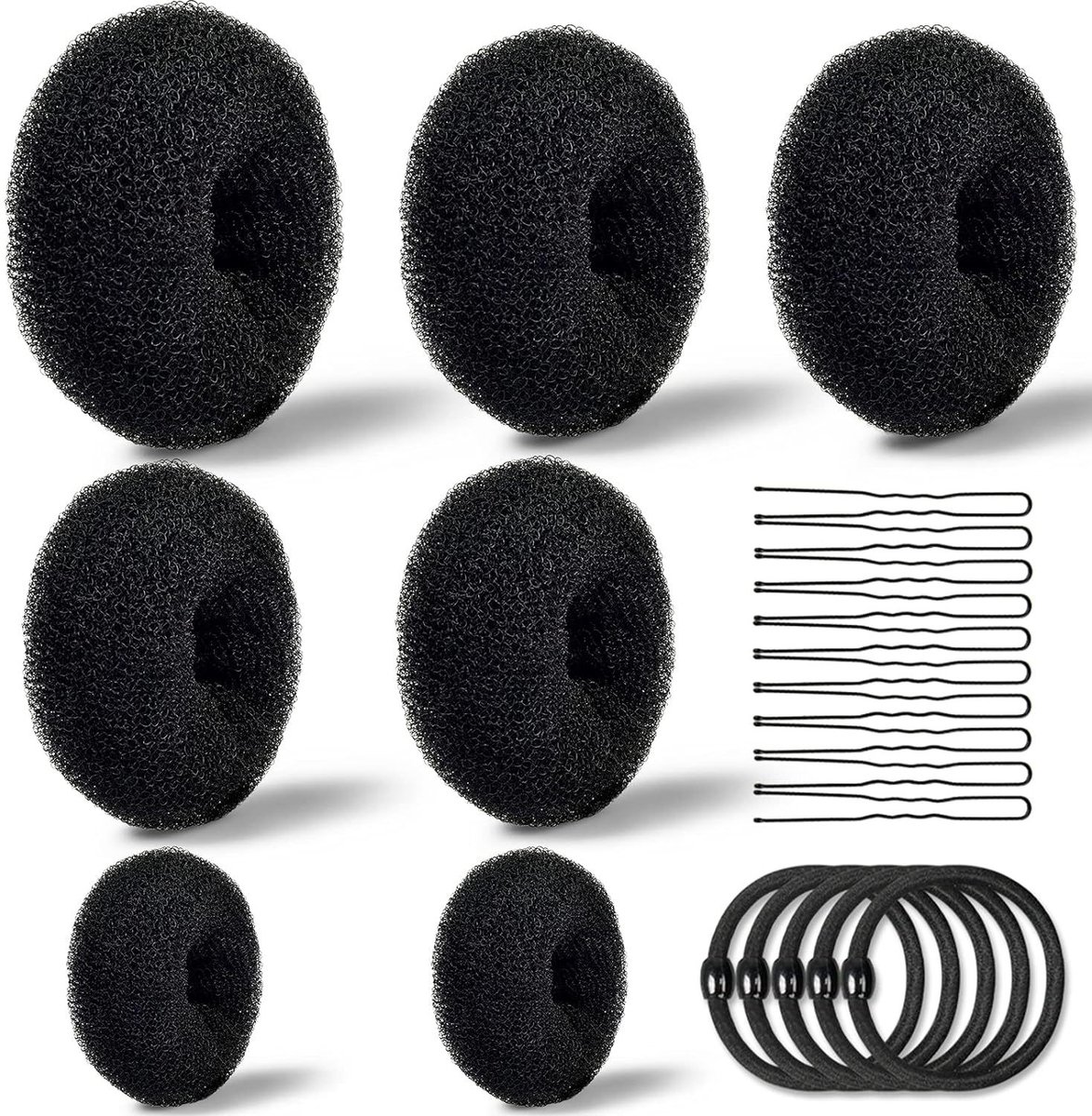 Haarvormingsset - haarnaalden voor knotjes en gevlochten haar, accessoires voor bolknot en vlechtconstructies bij kapselopmaak—Zwarte set van 32 stuks