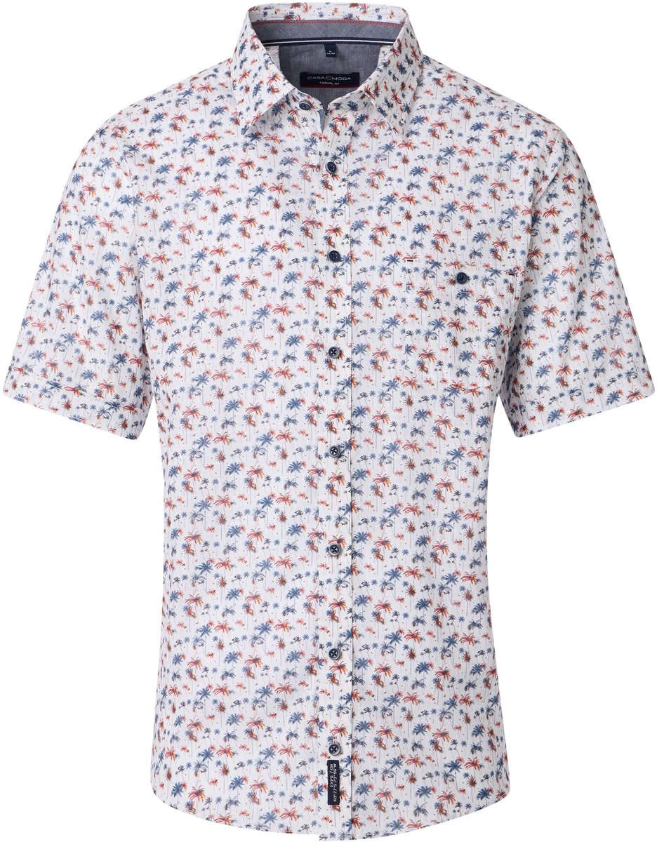 CASA MODA Sport casual fit overhemd - korte mouw - chambray - blauw - wit en lichtblauw dessin