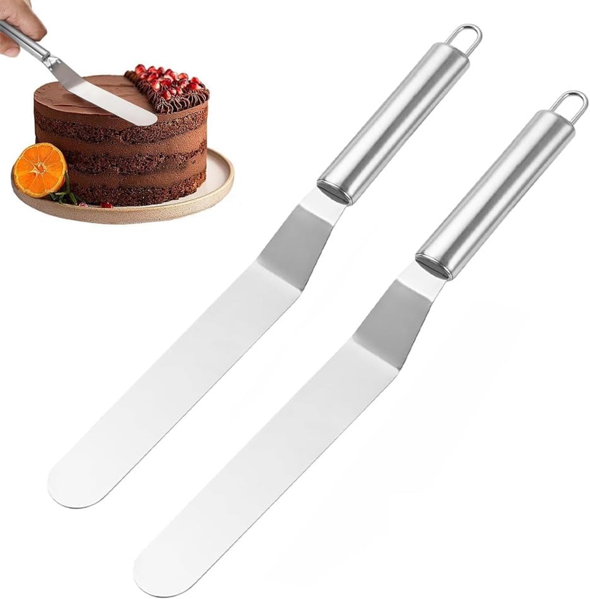 Cake spatula set 2-delig - roestvrij staal - voor het gladstrijken van taarten - SnelShoppen