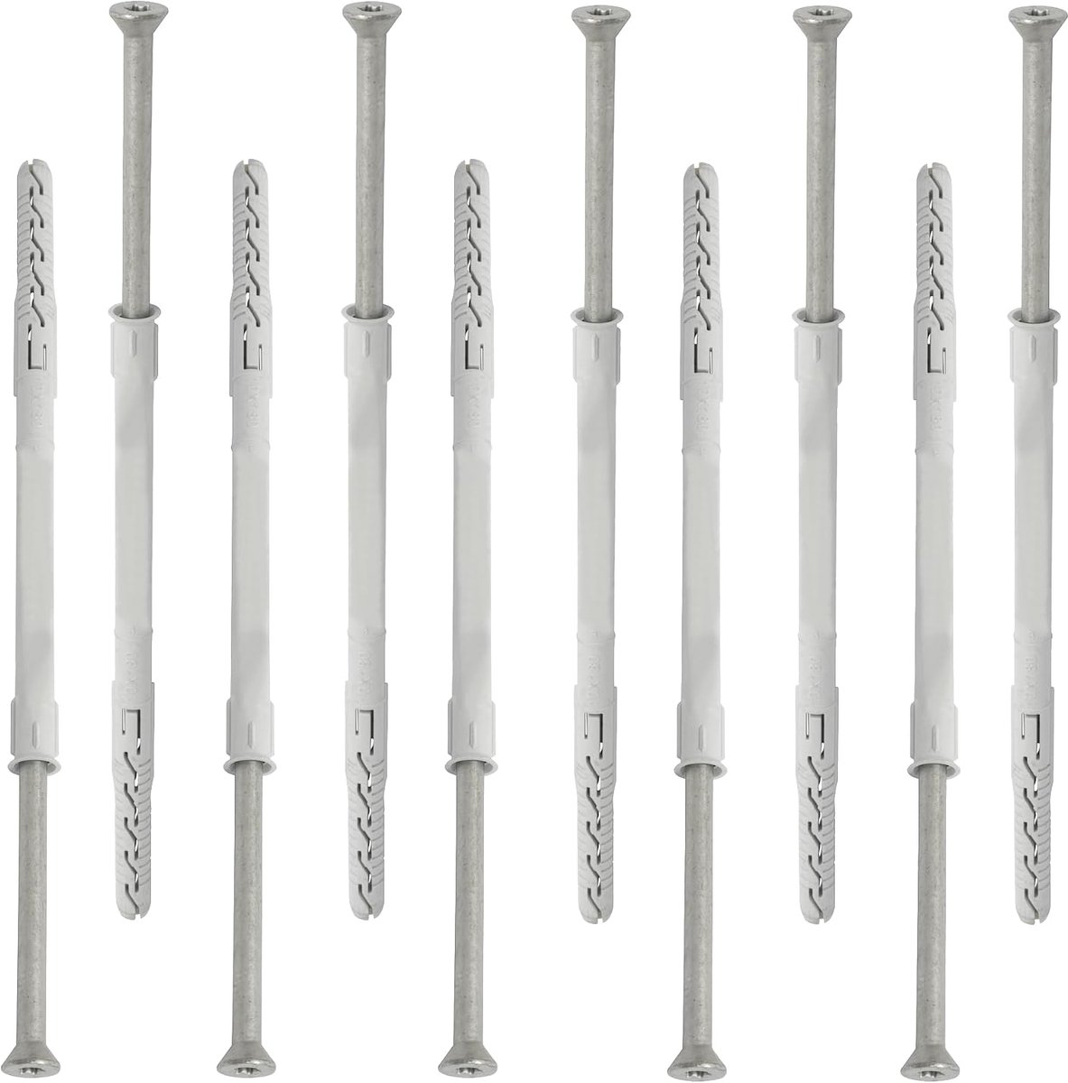 Plastic plug set 10 stuks Ø10x180 mm - met zelftappende schroeven Ø7x185 mm - voor beton en steen - SnelShoppen