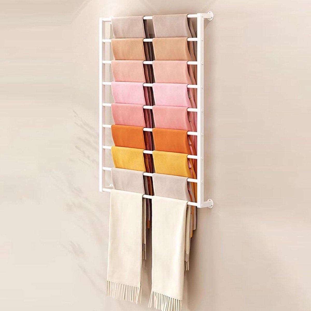 Sjaal Display Rek - Accessoirehanger Wandmontage - Garderobe Organiseren - Verstelbare Lagen - 80x120 cm - Wit