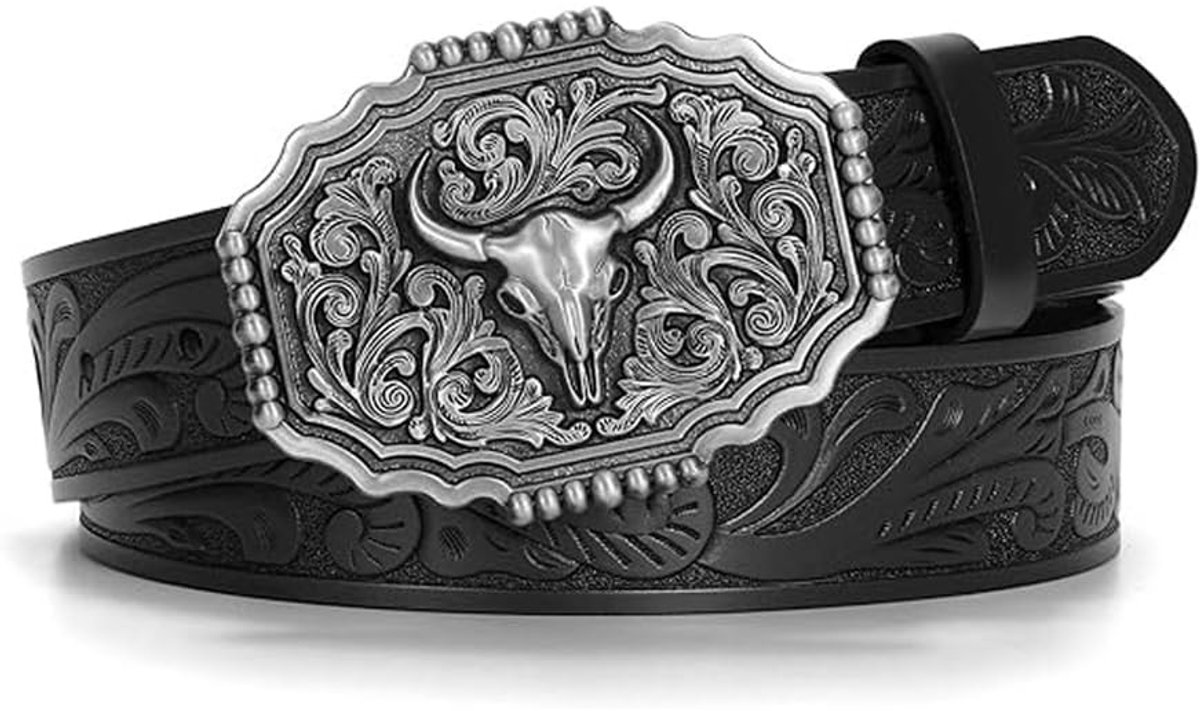 Dailygoods- Leren Riem - Afneembare Mexicaanse Gesp - Western Riem - Heren/Dames - Geschikt voor Jeans/Broeken - Perfect voor Country-Outfits - Westernriem