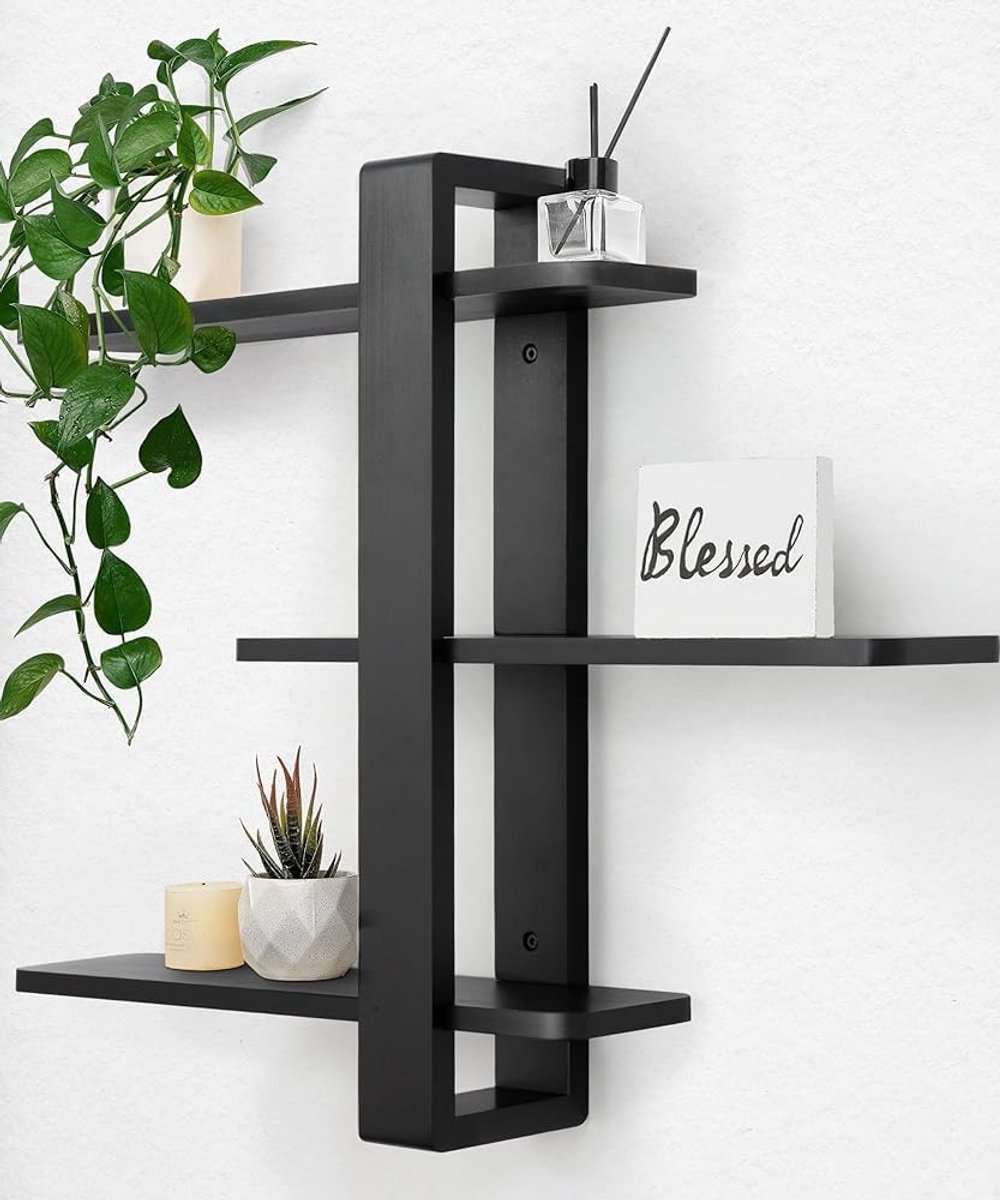 Dailygoods- Zwevende Planken - 3 Lagen - Massief Hout - Wandrek - Decoratieve Planken - Vo