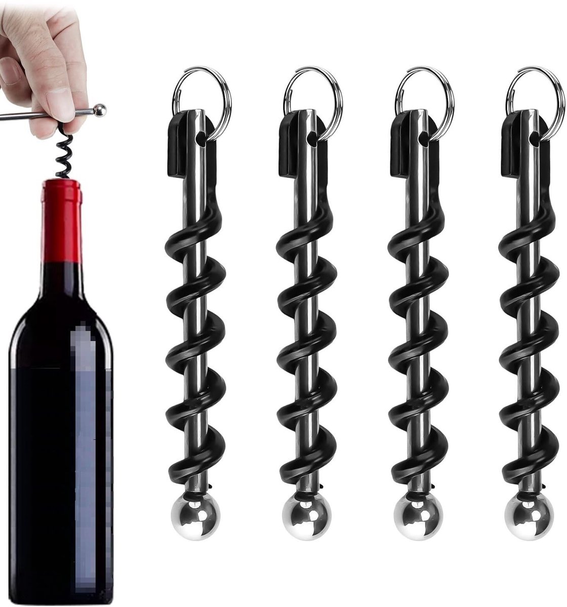 Dailygoods- Kurkentrekker Compact - Wijnopener Sleutelhanger - Draagbaar - 4 Stuks - Duurzaam Staal - Gebruiksvriendelijk