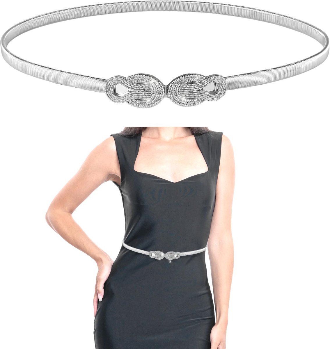 Dailygoods- Tailleriem Elastisch - Damesriem Goud/Zilver - Dunne Riem - Metalen Gesp - Taillemaat 72-110cm - Comfortabel en Verstelbaar