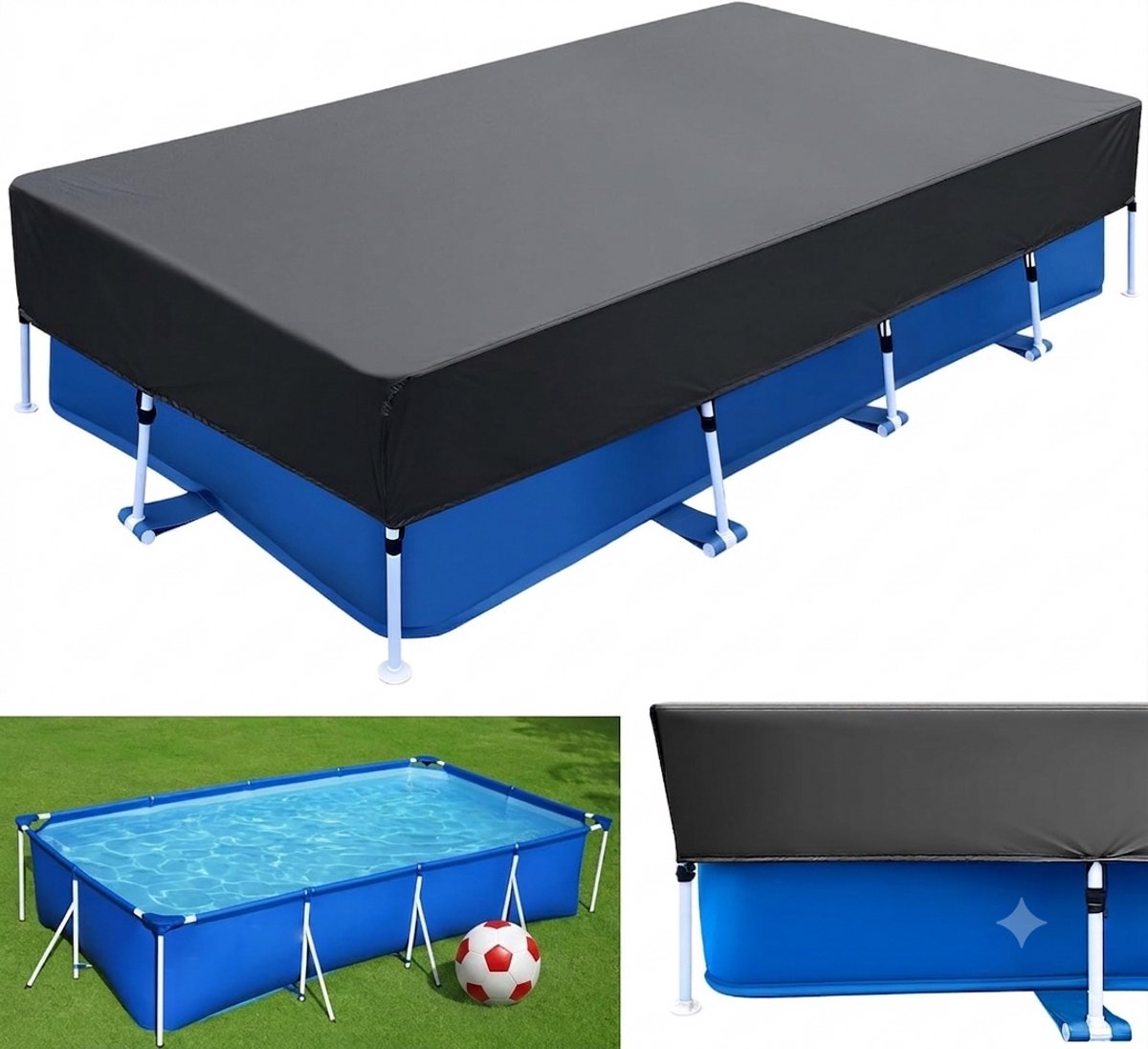 Zwembadafdekking Rechthoekig 220 x 150 cm - Zonnezeil Winter & Zomer - UV-bestendig Oxford Stof