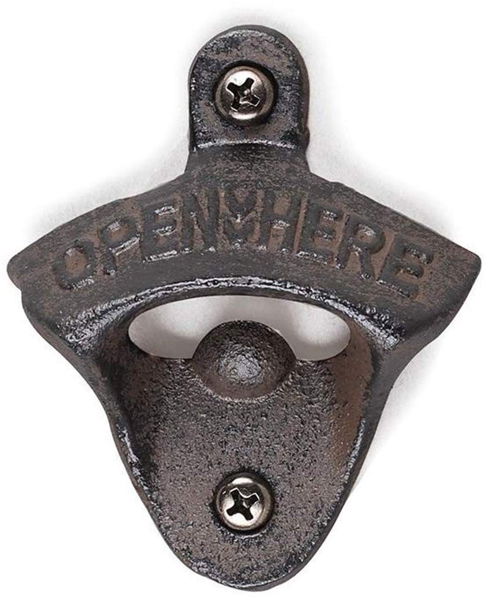 Dailygoods- Flesopener Retro - Wandmontage - Gietijzer - Uniek Design - Voor Bar/Keuken - Inclusief Schroeven - Bieropener